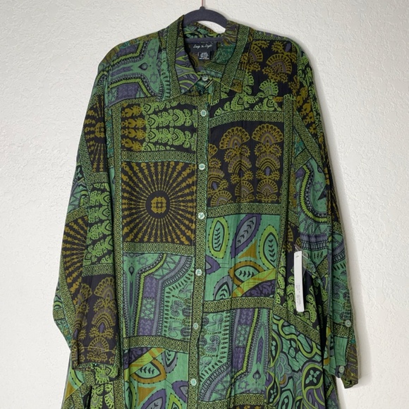 Step In Style NWT Long Sleeve Button Down Lagenlook Boho Dress Sz One Plus Green - Picture 3 of 16